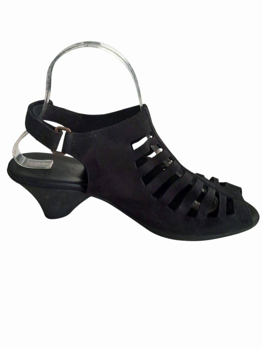 ARCHE Enexor Black Nubuck Leather Cutout Peep-Toe Slingback Sandals Sz 40/US 9
